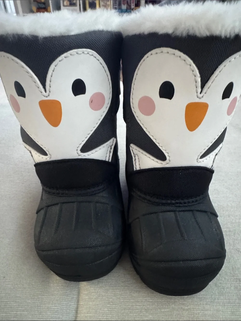 Kids Penguin Winter Boots - Black, White & Orange